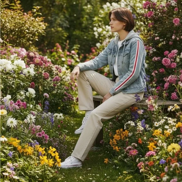 American Rag Light Blue Jean Jacket with Hood - Picture 10 of 10